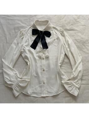 Ank Rouge Size Small Ivory Lace Ruffle Bow Blouse Himekaji Jirai Kei